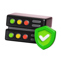 Database storage server protection with shield and check mark. Computer network and cyber security icon. 3D illustration png