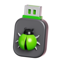 USB flash drive with virus bug icon isolated. Computer device security icon. 3D illustration png