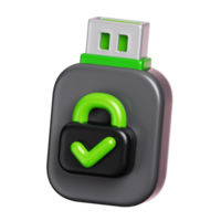 USB flash drive with closed padlock icon isolated. Computer device security icon. 3D illustration png