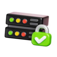 Database storage server protection with security padlock sign. Computer network and cyber security icon. 3D illustration png