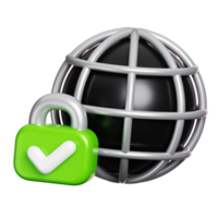 Web browser sign with padlock and check mark isolated. Computer network security icon. 3D illustration png