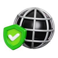 Web browser with protection shield and check mark isolated. Computer network security icon. 3D illustration png