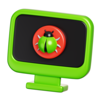 Computer screen displays with virus bug infection sign. Computer network and cyber security icon. 3D illustration png