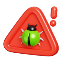 Bug on error alert warning sign isolated Computer network security icon 3D illustration png