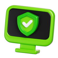 Computer screen displays with protection shield. Computer network and cyber security icon. 3D illustration png