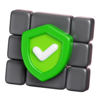 Firewall with protection shield isolated. Computer network security icon. 3D illustration png