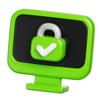 Internet security lock at the computer screen displays. Computer network and cyber security icon. 3D illustration png