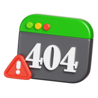 404 computer error - not found on webpage. Computer network and cyber security icon. 3D illustration png