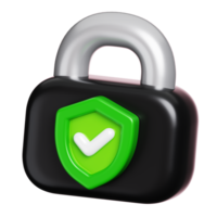 Password secure access, padlock with protection shield isolated. Computer network security icon. 3D illustration png