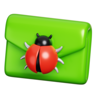 Spam alert with virus bug on email warning isolated. Computer network and cyber security icon. 3D illustration png