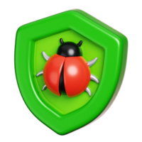 Protection shield with virus bug isolated. Computer network security icon. 3D illustration png