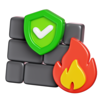Firewall with protection shield and Fire isolated. Computer network security icon. 3D illustration png