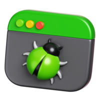 Virus bug on webpage showing of malicious website isolated. Network security icon. 3D illustration png