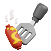 Spatula with Hot Dog with Sauce Kitchenware and Cooking icon on transparent background 3d Render png