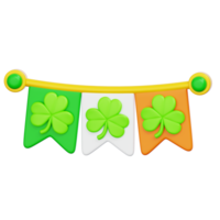 Irish flag with clover shamrock symbol , ideal for St. Patrick's Day celebrations. 3D Rendering png