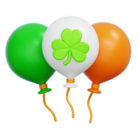 Happy St Patrick's Day Balloons with Clover Shamrock Leaf 3D Render in minimal cartoon style png