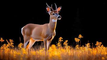 Majestic Mule Deer Buck in Golden Hour Meadow Backlit Silhouette photo