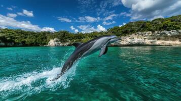 Atlantic Spotted Dolphin Leaping Vibrant Ocean Tropical Paradise photo