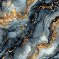 Abstract art marble texture in blue, gold, and black with flowing patterns and shimmery accents photo