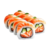 slices sushi roll with salmon and cucumber on transparent background png