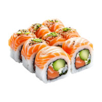 sushi roll with salmon and cucumber on transparent background png
