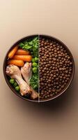Healthy dog food bowl with fresh ingredients and kibble for balanced diet photo