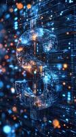 Digital dollar sign in futuristic data stream with glowing particles photo