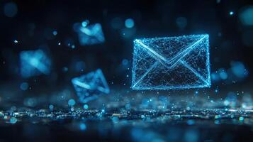 Digital email icon in 3d with a futuristic design and glowing effects photo