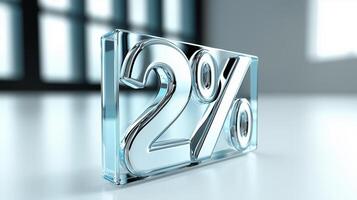 Transparent glass block displaying 2 percent in modern interior photo