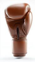 Single brown boxing glove isolated on white background photo