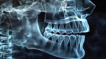 3d rendering of human jawbone and teeth in x-ray view photo