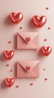 Two pink envelopes with hearts on a soft pink background for valentine's day photo