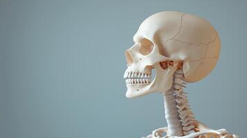Human skeleton model showing detailed anatomical features and structure photo