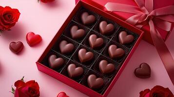 Heart-shaped chocolate box with roses for valentine's day or special occasions photo