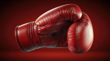 Red boxing glove on dark background for sports and fitness themes photo