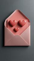 Pink envelope with decorative hearts for love and romantic themes photo