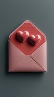 Envelope with heart shape decorations on gray background photo