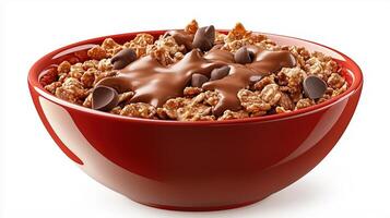 Delicious chocolate granola bowl with chocolate chips for breakfast or snack photo