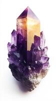 Amethyst crystal cluster with clear apex and deep purple base photo