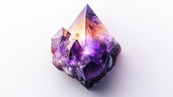 Purple amethyst crystal cluster with natural facets and reflections photo