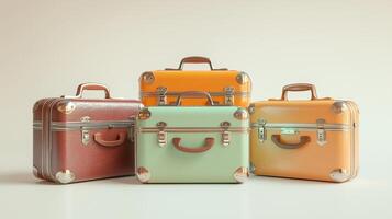 Four colorful vintage suitcases arranged together on a light background photo