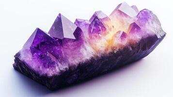 Amethyst crystal cluster with purple shimmering points and faceted surfaces photo
