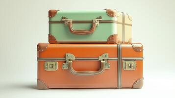 Three vintage travel suitcases in stylish colors for travel enthusiasts photo