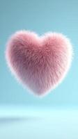Fluffy pink heart shaped object with soft texture on light blue background photo