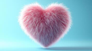 Furry pink heart shape on blue background ideal for valentine's day or love themes photo