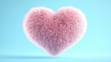 Furry pink heart with soft texture against blue background photo