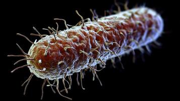 Microscopic view of a bacteria with hairlike projections under magnification photo