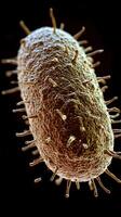 Close-up of a detailed microscopic image of a bacterium on a black background photo