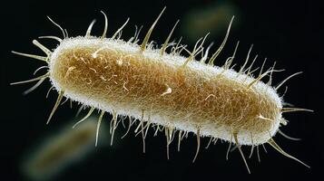 Microscopic view of a bacteria with hairlike structures on a dark background photo