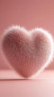 Pink furry heart on soft background for valentine's day or love concept photo